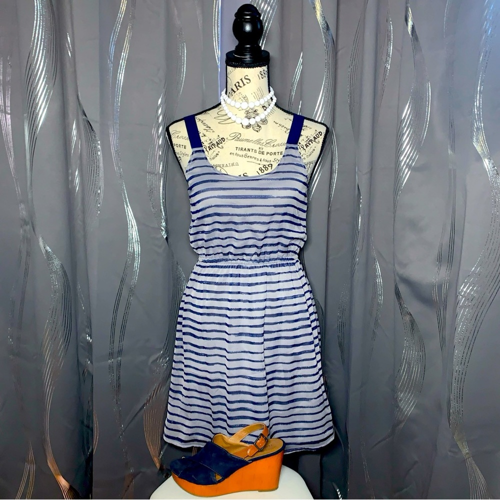 Exhilaration Dress Tank Top Blue/Gray Stripped Above Knee Size XS